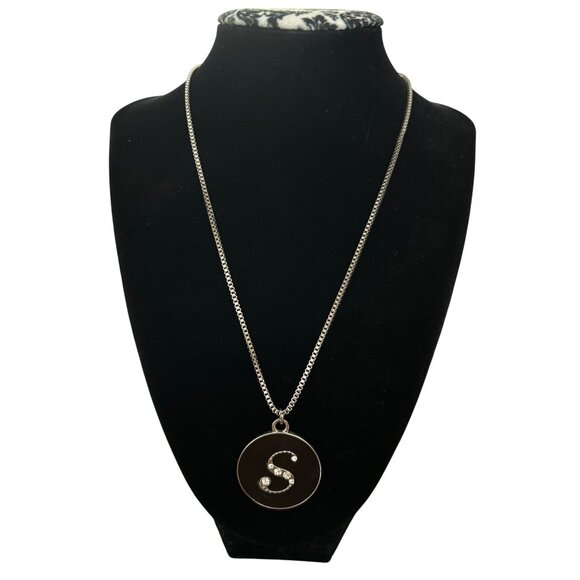 Reversible 18" Silver-Tone Necklace With Rhinestone Fleur De Lis & Initial "S" - Picture 1 of 5